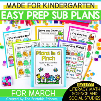 Preview of March Emergency Sub Plans for Kindergarten
