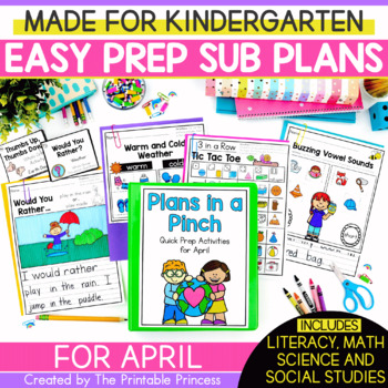 Preview of April Emergency Sub Plans for Kindergarten | Spring