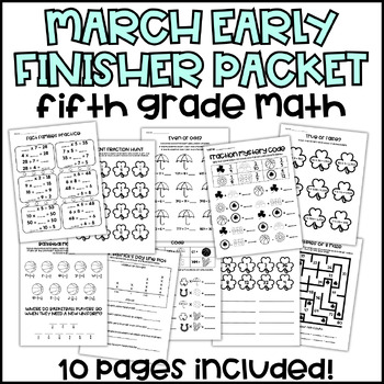 Preview of March Fifth Grade Math Early Finisher Packet- Morning Work, Homework, 5th