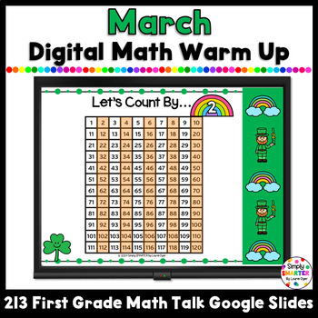 Preview of March First Grade Digital Math Warm Up For GOOGLE SLIDES