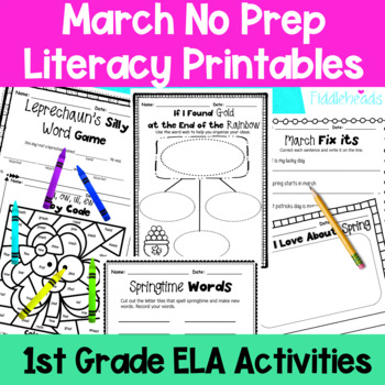 Preview of March First Grade No Prep Literacy Worksheet Packet + TpT EASEL Activity
