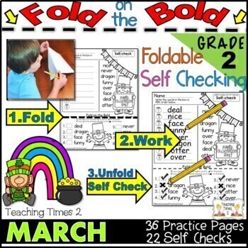 Preview of March FOLD ON THE BOLD (2nd Grade) Self Checking Math and Literacy Packet
