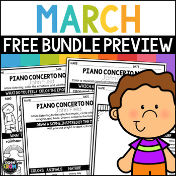 Preview of March Free Bundle Preview | Mindful Listening, Weather, Carnival, Coloring
