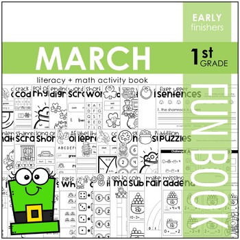 Preview of March Fun Book - NO PREP Literacy + Math Skillbuilders (1st Grade)