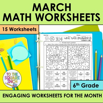 Preview of March Holiday Math Worksheets - 6th Grade - St. Patricks Day, Pi Day, Easter