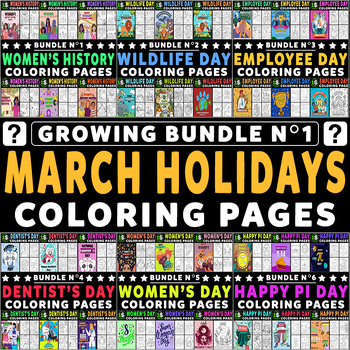 Preview of March Holidays Coloring Pages Growing Bundle N° 1