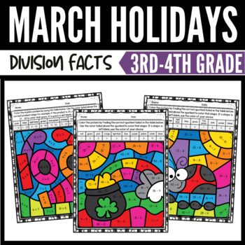 Preview of March Holidays Division Color by Number Bundle