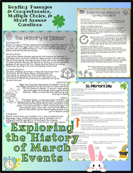 Preview of March Holidays History Differentiated Reading Passages (EDITABLE)