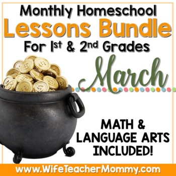 Preview of March Homeschool Lessons 1st and 2nd Grade Math & Language Arts Mini Bundle
