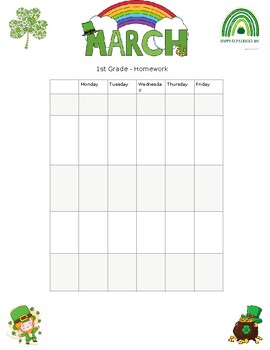 Preview of March Homework Calendar