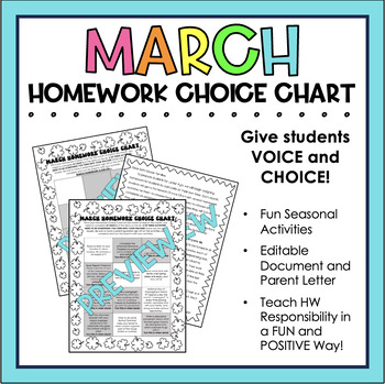Preview of March Homework Choice Chart