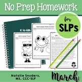 March Homework Packet for Speech Language Therapy