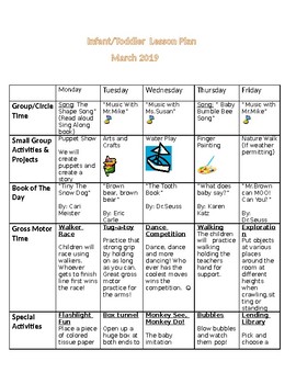 March Infant/Toddler Lesson Plan by Madeline's Teacher Resource Center