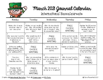 Preview of Writing Calendar - March 2021 & IB