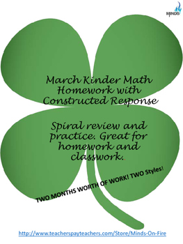 Preview of Kindergarten March  math class/homework-spiral review with constructed response