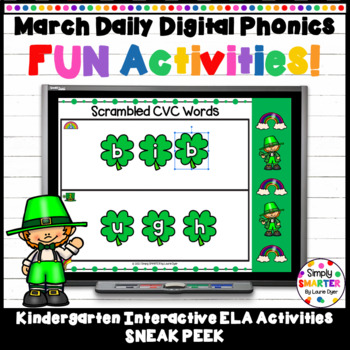 Preview of March Kindergarten Digital Phonics Fun Activities For GOOGLE SLIDES SNEAK PEEK