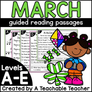 Preview of March Kindergarten Guided Reading Passages and Questions Levels A-E