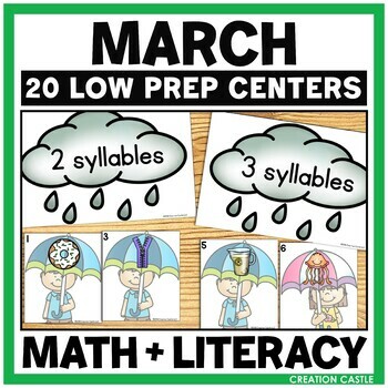 Preview of March Kindergarten Math and Literacy Centers