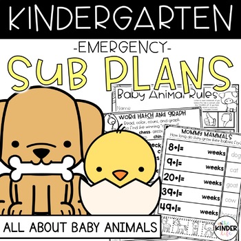 Preview of March Kindergarten Sub Plans Baby Animals | Spring Substitute Plans