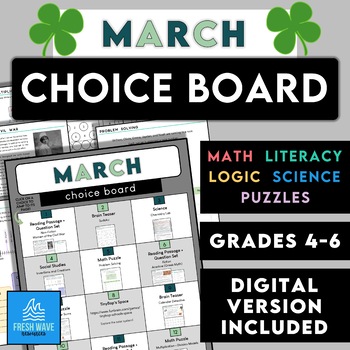 Preview of March Learning Choice Board - Month-Long Fun No Prep Activities Women's History