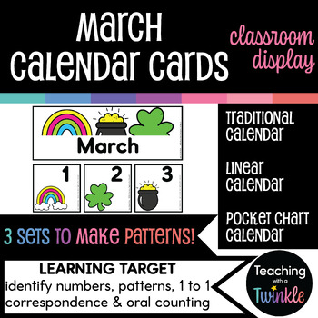 Preview of March Linear Calendar Cards