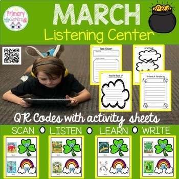 Preview of March Listening Centers  QR codes--28 books with Comprehension sheets