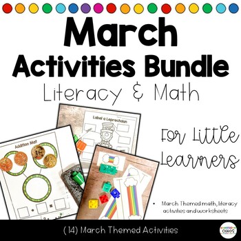 Preview of March Literacy Math Activities | St Patricks Day | Rainbows | Worksheets Centers