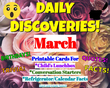 Preview of March Lunch Box Note Cards Daily Conversation Topics  2nd 3rd 4th 5th Grade