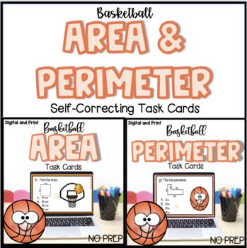 Preview of March Madness - Basketball Area and Perimeter Self Correcting Task Cards