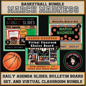 Preview of March Madness Basketball BUNDLE | Daily Slides, Virtual Class, & Bulletin Board