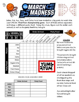 Preview of March Madness Basketball - Critical Thinking Grid Logic Puzzle w/ Coloring Page