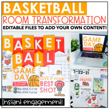 Preview of March Madness Room Transformation Kit Basketball Themed Editable Activities