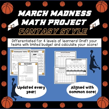 Preview of March Madness Basketball Tournament Math Project - Fantasy Style (Updated 2024)