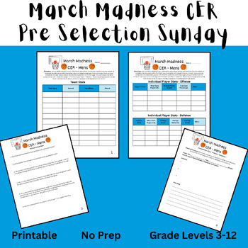 Preview of March Madness (Data Analysis Men's) - Middle School Printable or Digital 2024