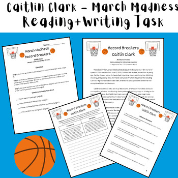Preview of March Madness (Caitlin Clark) Reading Comprehension - Printable+Digital 2024