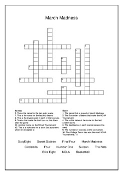 March Madness College Tournament Crossword Puzzle Word Search Bell Ringer
