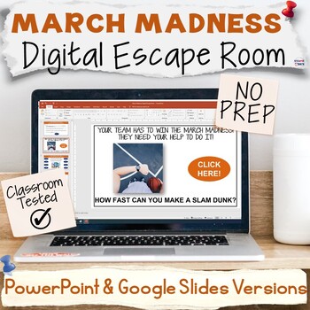 Preview of March Madness Digital Escape Room - Trivia Fact Research NO PREP Fun Activity