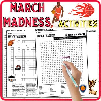 March Madness Fun Worksheets Wordsearch Crosswords (Print and Digital)