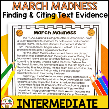 Preview of March Madness Informational Text | Finding and Citing Text Evidence