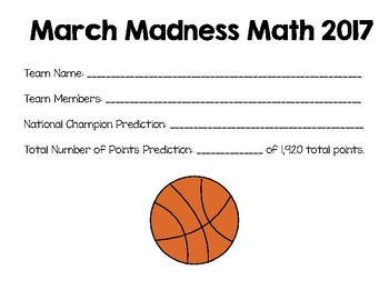 Preview of March Madness Math Basketball Tournament Project 2017 {Common Core Aligned}