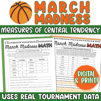 Preview of March Madness Math Mean, Median, Mode - Measures of Central Tendency Activity