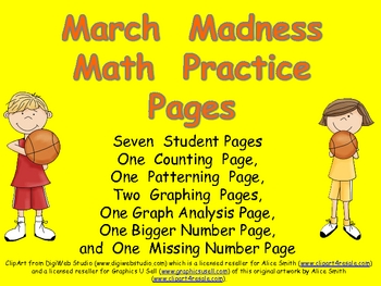 Preview of March Madness Math Practice Pages for Kindergarten- Basketball