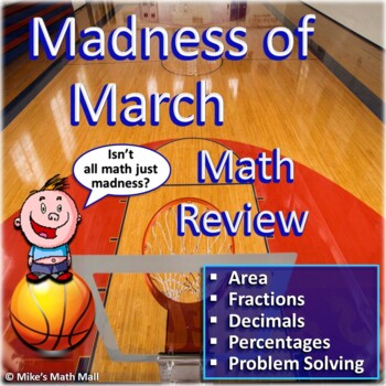 Preview of March Madness Math Review Packet - Area, Fractions, Decimals, and Percents