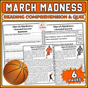 Preview of March Madness Nonfiction Reading Passage & Quiz: Engaging Resource for Teachers!