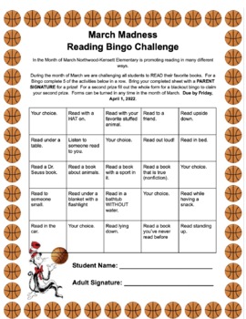 Preview of March Madness Reading Bingo Challenge