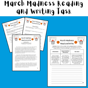 Preview of March Madness Reading Comprehension and Writing (Printable and Digital) 2024