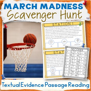 Preview of March Madness Scavenger Hunt Reading Comprehension Passages Gallery Walk Station