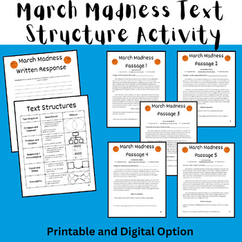 Preview of March Madness Text Structure - Reading Comprehension Printable+Digital - 2024