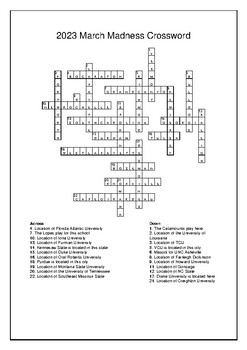 2023 March Madness Tournament Crossword Puzzle Word Search All 68
