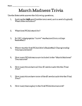 March Madness Trivia By Sarah Hiner Teachers Pay Teachers